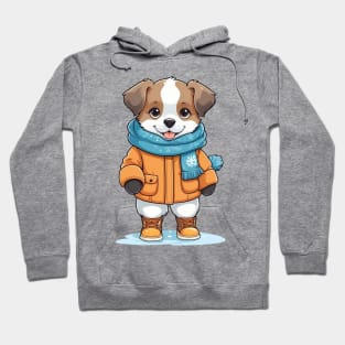 Winter Dog in Orange Coat and Blue Scarf Hoodie